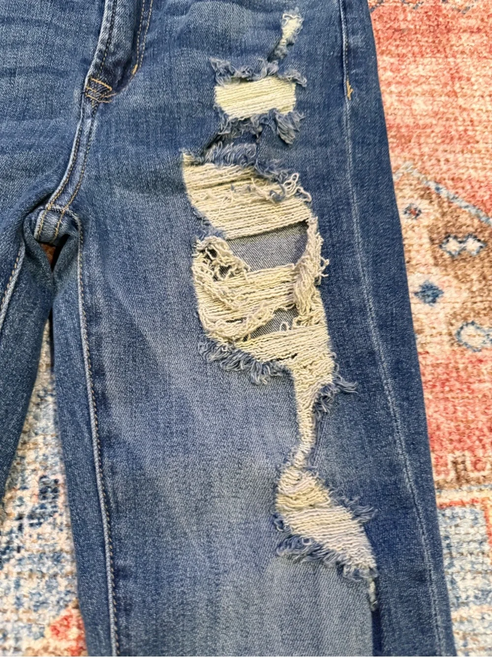 Women's Distressed Dark Blue Flare Jeans